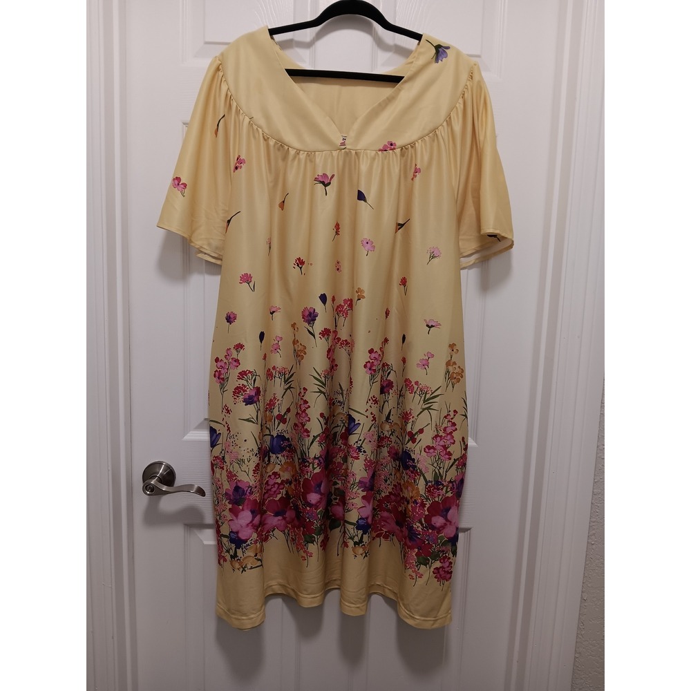 Anthony Richards Womens 5X Yellow Floral Muumuu House Dress Short Sleeve Pockets